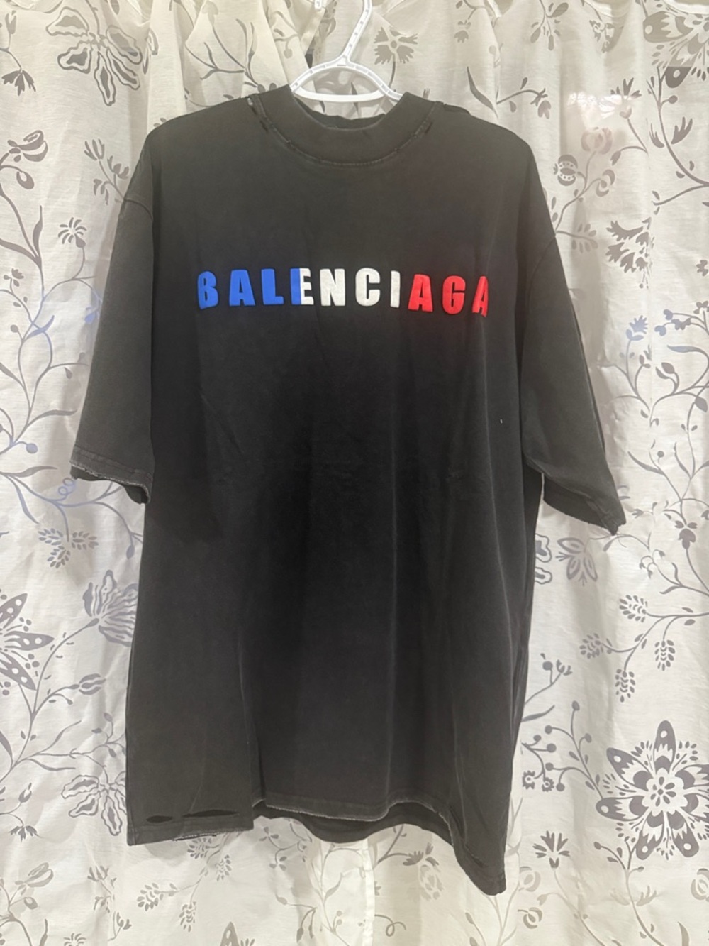 Balenciaga Black Tee with Blue White Red Logo large over size